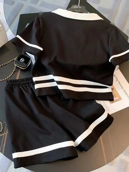 Salt Series Street Sle Sportswear Women's Summer 2026 Faion Set ort orts Casual Two-Piece Suit V-Ne Loose Fit Polye...