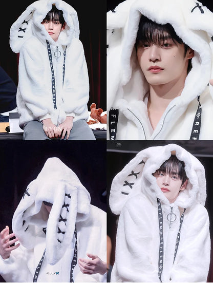 Women's White Faux Fur Bunny-Ear Coat