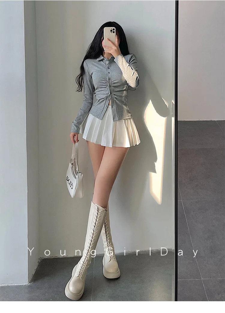  Pleated Skirt with Shorts Women Sexy High Waist White Black A-line Korean Gyaru Mini Tennis Skirt School Girl Summer
