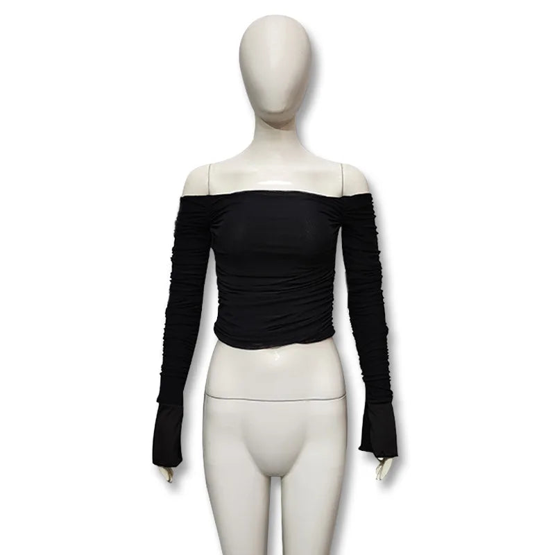 Women's Off-Shoulder Flare-Sleeve Crop Top