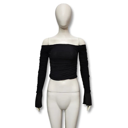 Women's Off-Shoulder Flare-Sleeve Crop Top