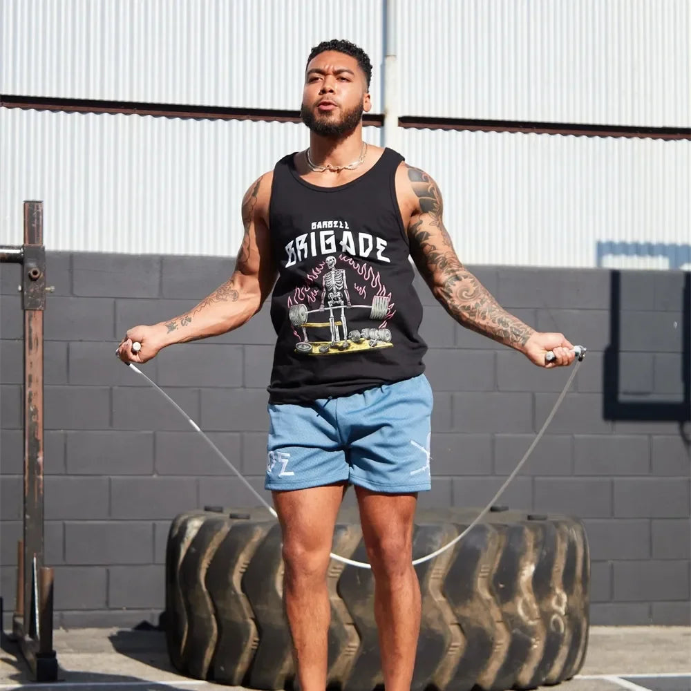 BARBELL Men's Cotton Sleeveless Shirt Skull Bodybuilding Workout Tank Tops Muscle Fitness Sports Shirts Male Gym Stringer Vest