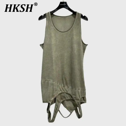 HKSH Spring Summer New Men Dark Punk Waste Land Style Trend Spliced Niche Design Sleeveless T-shirt Dark Cotton Tank Tops HK4539