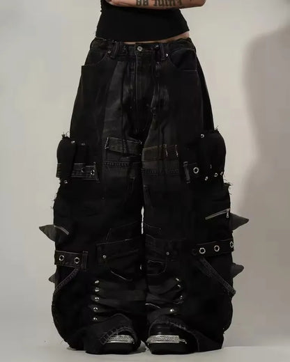 Women's Y2K Distressed Multi-Pocket Cargo Jeans