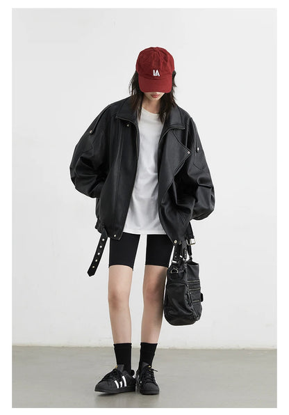 CHIC VEN Woman PU Jacket Solid Loose New Retro Standing Collar Motorcycle Faux Leather Coat Female Top Spring Autumn 2026