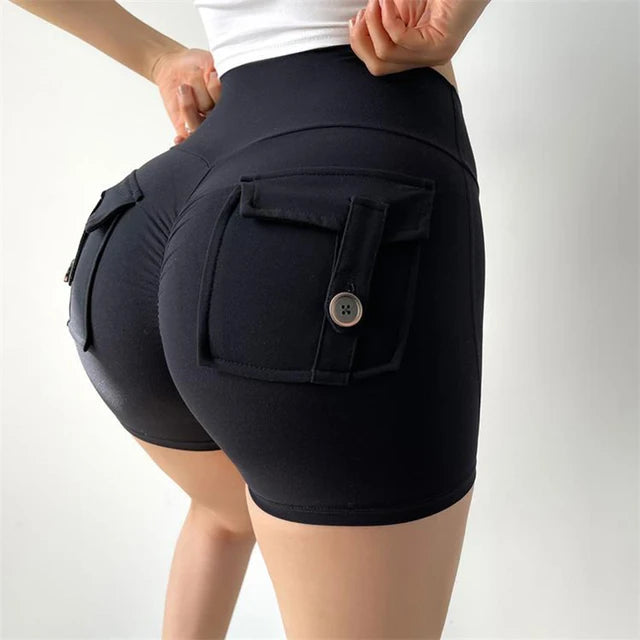 TRY TO BN Women's Sports Shorts with Pockets Butt Lifting High Waist Booty Scrunch Gym Workout Running Biker Yoga Fitness Shorts