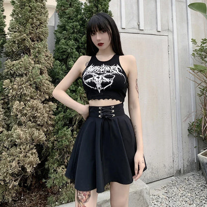FICHOR Black Checkered Women's Gothic Skirt Women Pleated Spring Autumn Girl Hip Hop Female Punk Goth Mini Skirt Clubwear