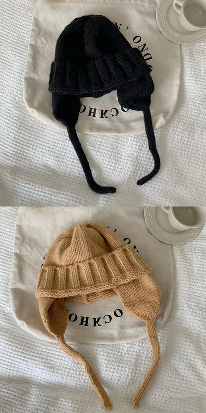 New Winter Cute Candy Colors Knitted Cap Fashion for Women Skullies Beanies Outdoor Windproof Thickened Warm Ear Protection Hat