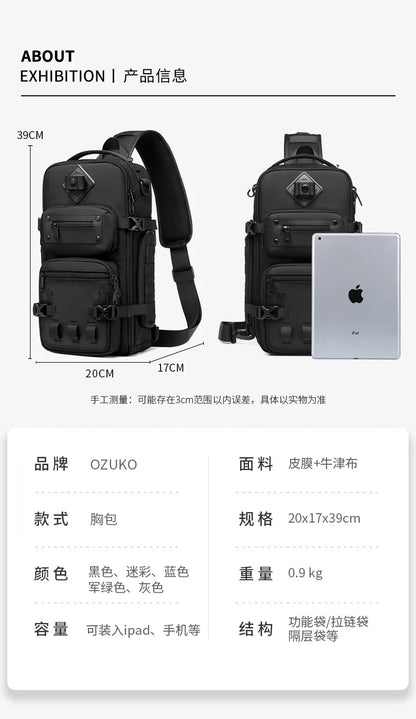 Ozuko Belly Bags Men's Chest Bag Outdoor Tactical One Shoulder Crossbody Bag High Capacity Waterproof Sports Bag For Man
