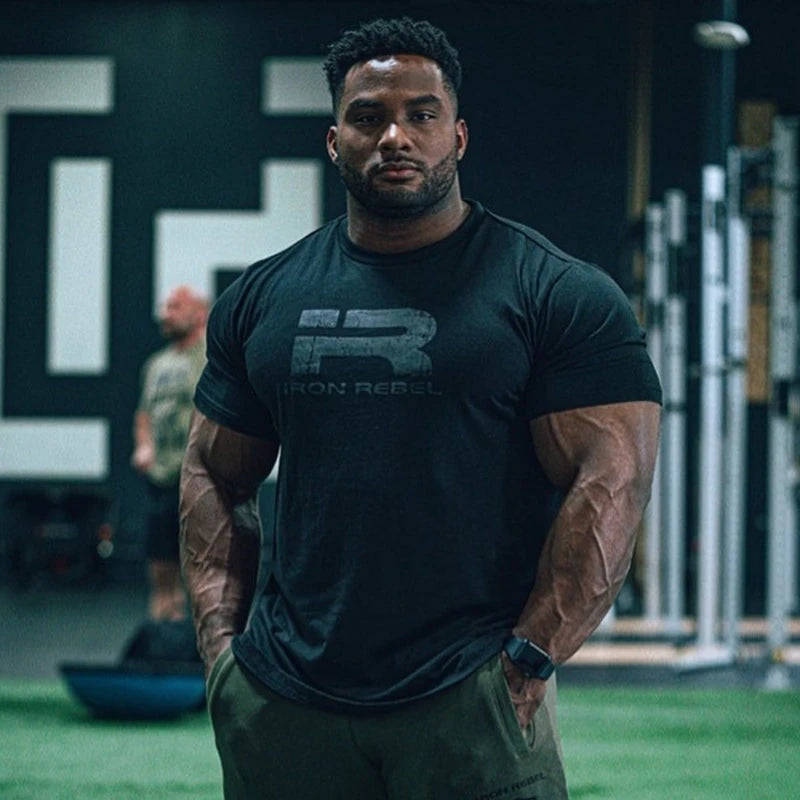 IR Series Hard Core Short Sleeve T-shirt Sport Print Round Neck Simple Sweat Absorbent Fitness Men's Clothing Training Loose