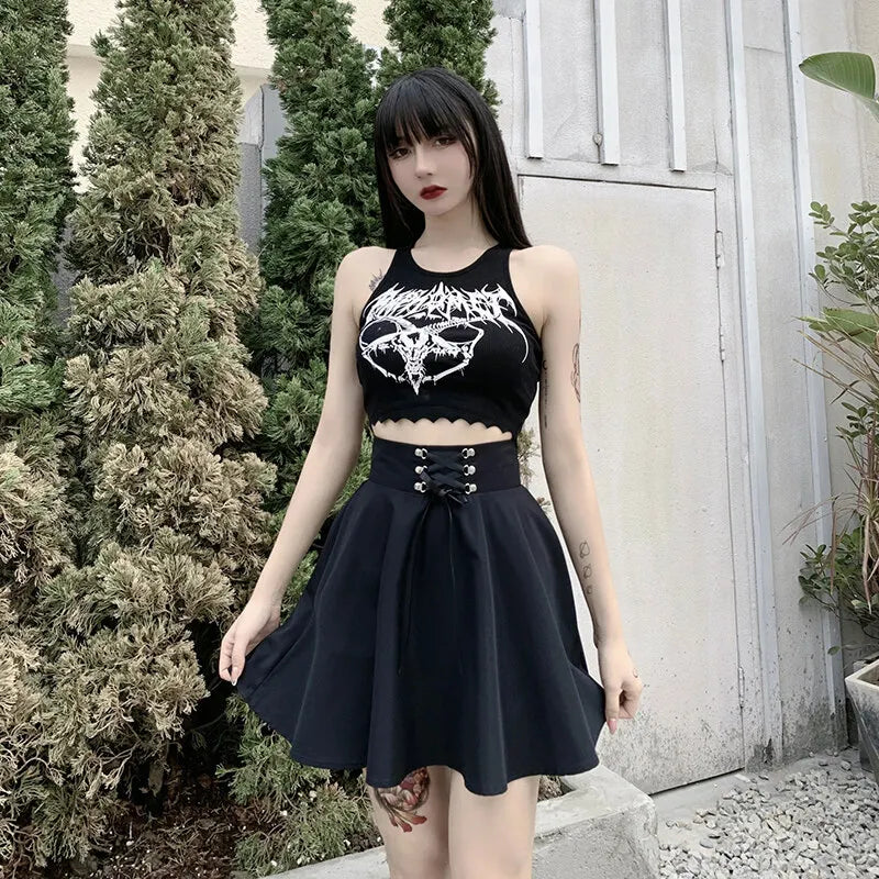 FICHOR Black Checkered Women's Gothic Skirt Women Pleated Spring Autumn Girl Hip Hop Female Punk Goth Mini Skirt Clubwear