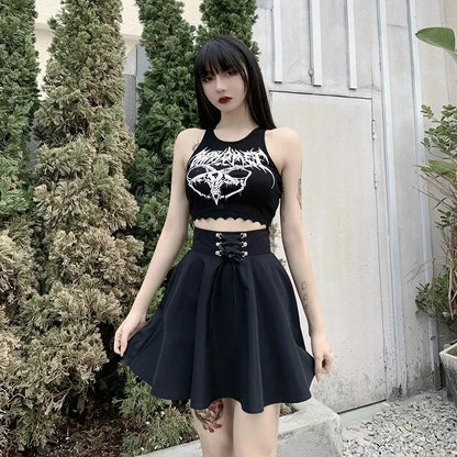 FICHOR Black Checkered Women's Gothic Skirt Women Pleated Spring Autumn Girl Hip Hop Female Punk Goth Mini Skirt Clubwear