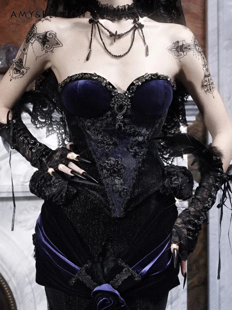 Women's Gothic Velvet Corset Waist Top