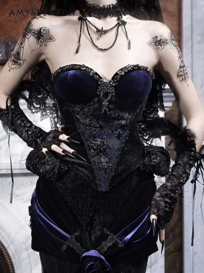 Women's Gothic Velvet Corset Waist Top