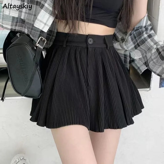 Solid Shorts Women Summer Folds All-match High Waist Stylish Popular - APEX RITUAL women's shorts