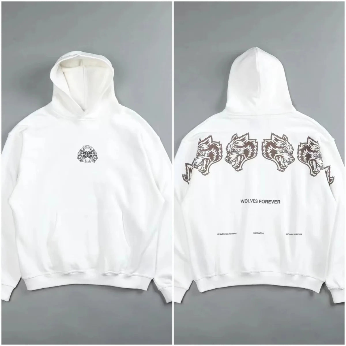 Apex Ritual – レトロウルフヘッドバックプリントパーカー – 裏起毛スウェットシャツ メンズ＆レディース