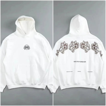 Apex Ritual – レトロウルフヘッドバックプリントパーカー – 裏起毛スウェットシャツ メンズ＆レディース