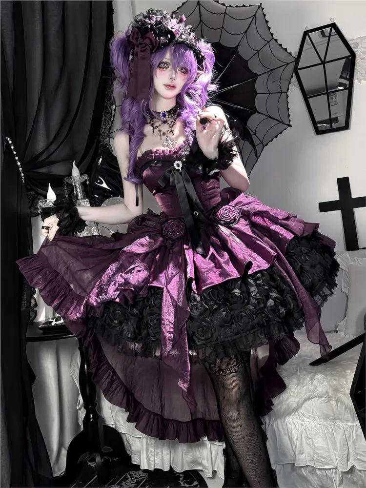 Women's Purple Puffy Party Dress