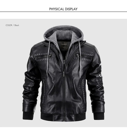 CARANFIER Men PU Leather Jacket Male Moto Biker Hooded Luxury Coats Clothing Faux Vintage Outerwear Chaqueta Hombre Dropshipping