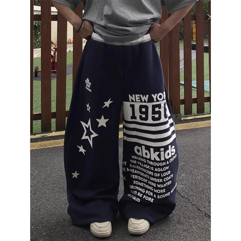 Women's Hiphop Letter Star Print Sports Casual Sweatpants Summer Trousers Girl Wide Leg Bottoms Female High Waisted Thin Pants