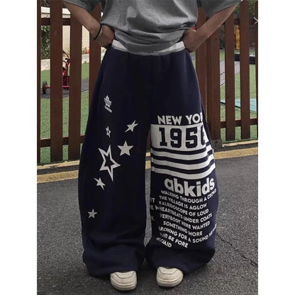 Women's Hiphop Letter Star Print Sports Casual Sweatpants Summer Trousers Girl Wide Leg Bottoms Female High Waisted Thin Pants