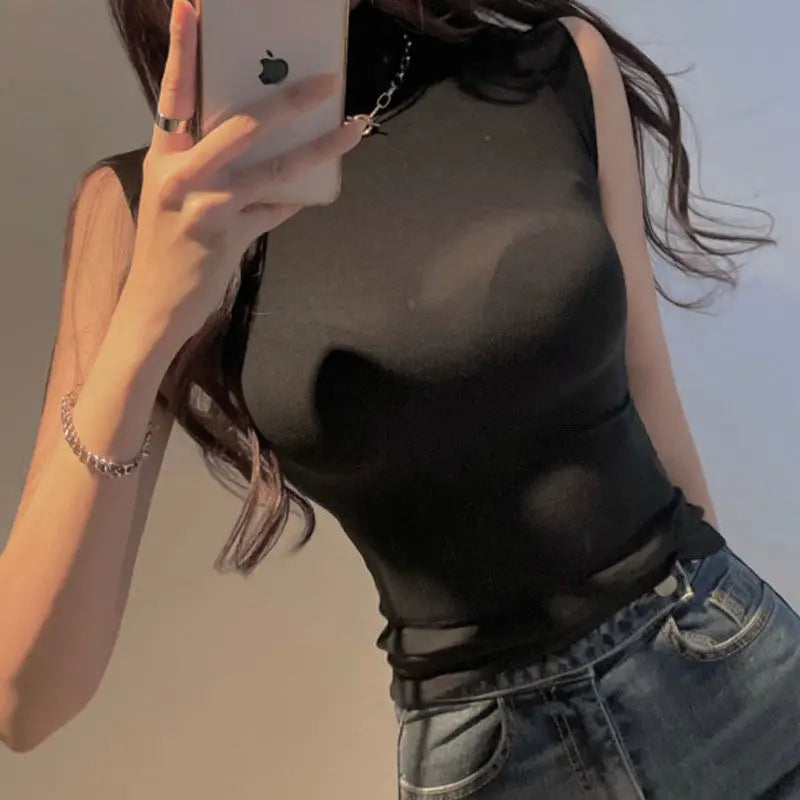 Women's Y2K Vintage Sleeveless Turtleneck Top