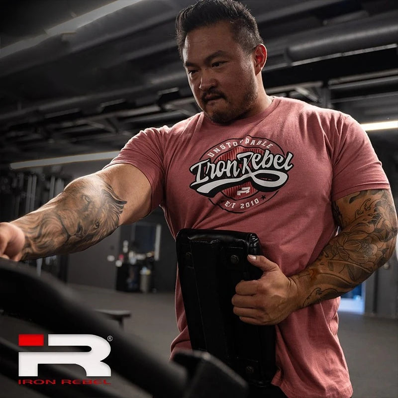 IR Series Hard Core Short Sleeve T-shirt Sport Print Round Neck Simple Sweat Absorbent Fitness Men's Clothing Training Loose