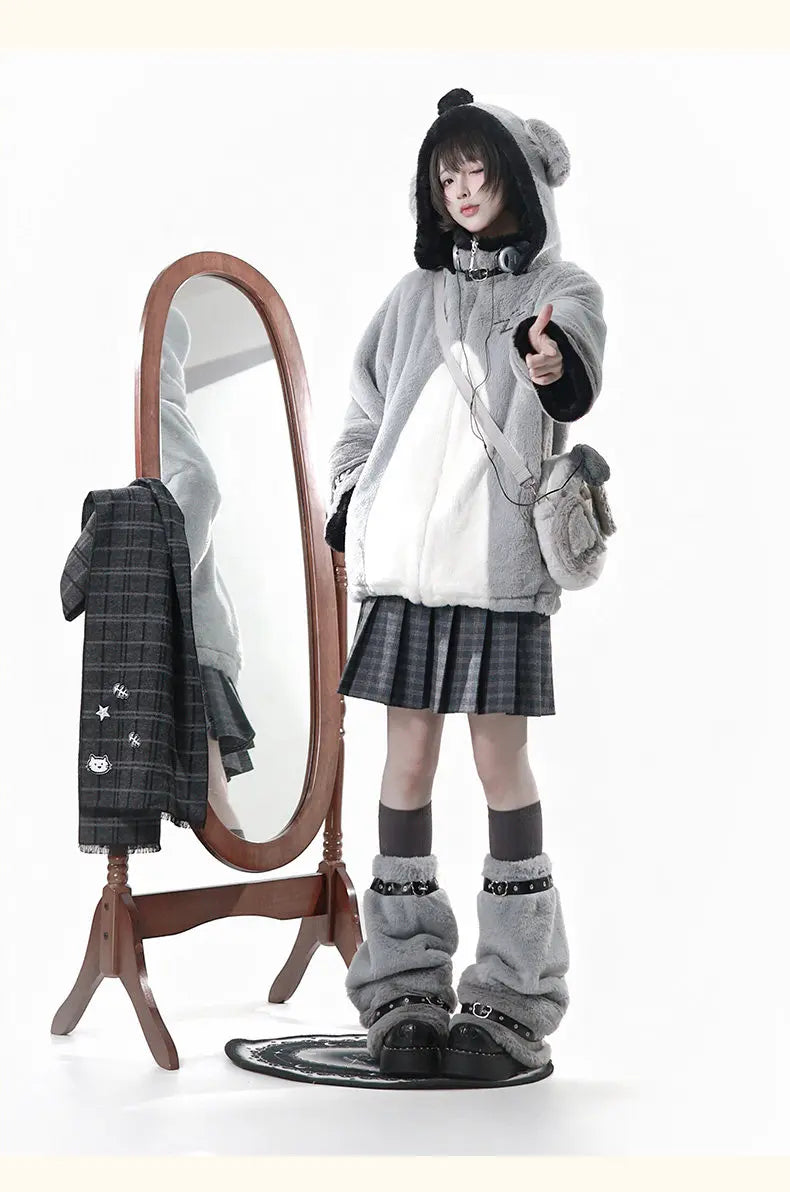Women's Plush Hooded Embroidered Coat Set