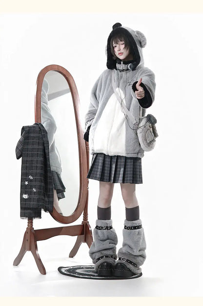 Women's Plush Hooded Embroidered Coat Set