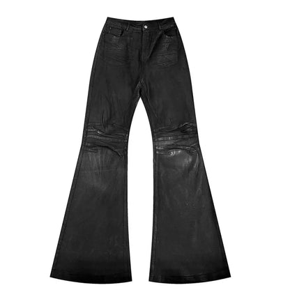 American retro heavy industry men and women black gothic retro casual loose jeans High street coated micro-flare jeans