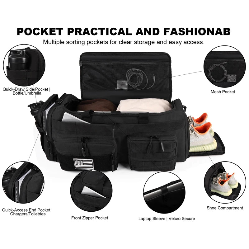Apex Ritual 50L Travel Duffle Backpack – Gym Bag with Shoe Compartment & Wet Pocket