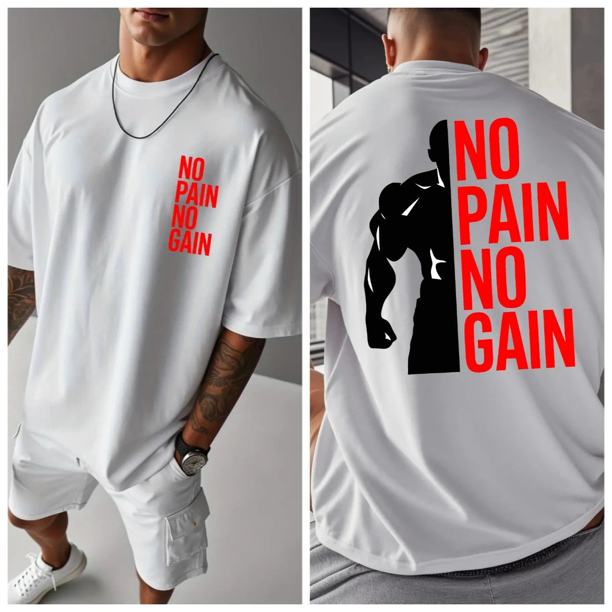 Apex Ritual – No Pain No Gain オーバーサイズジムTシャツ – メンズコットンストリートウェアスポーツTシャツ
