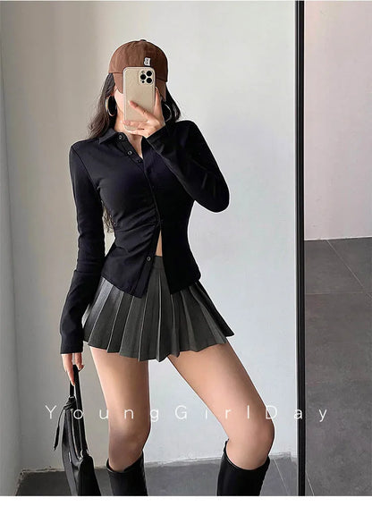  Pleated Skirt with Shorts Women Sexy High Waist White Black A-line Korean Gyaru Mini Tennis Skirt School Girl Summer