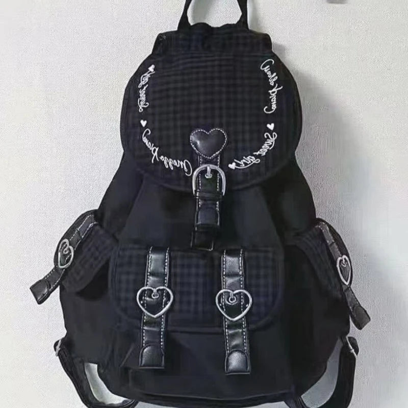 Y2k Aesthetic Fashion Heart Pocket Backpack Streetwear Vintage Casual Schoolbags Women All Match Trendy Backpacks for Students