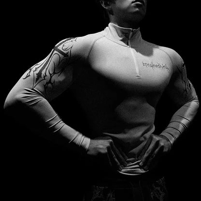Dark Quick Drying Autumn And Winter Training Long Sleeved Men's Zipper Fitness Clothes, Sports Tight Fitting Clothes