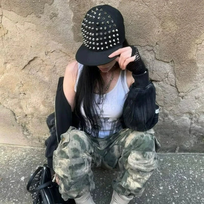 Rock Rivet Baseball Cap Women Men Punk Gothic Hip Hop Metal Stud Peaked Caps Subculture Girls Y2K Rock Metal Rivet Flat Hats