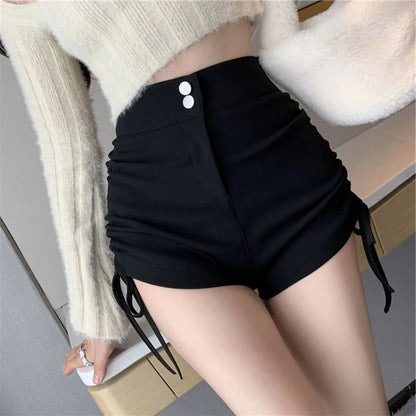 XS-5XL Shorts Women Black Wide-leg High Waist Shirring Lace-up All-match Streetwear Korean Fashion Summer Female Casual Y2k Chic