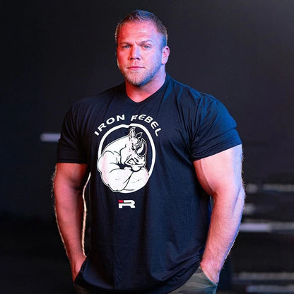 IR Series Hard Core Short Sleeve T-shirt Sport Print Round Neck Simple Sweat Absorbent Fitness Men's Clothing Training Loose