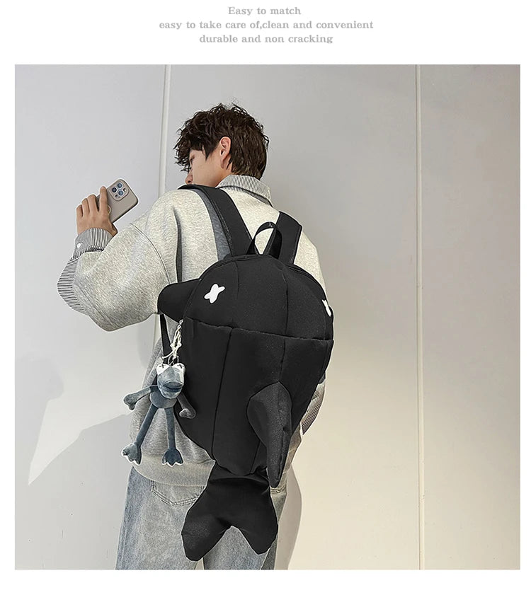 Whale Design Dual Shoulder Backpack Unisex Street Style Cycling Bag Fashionable Student Backpack for Men And Women