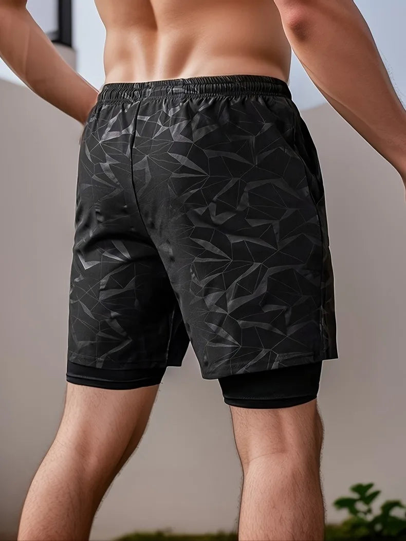 2 in 1 Sports Shorts Men Quick Dry Swim  Short Sweatpants Man Gym Training Fitness Jogging Outdoor Running Sportwear Male