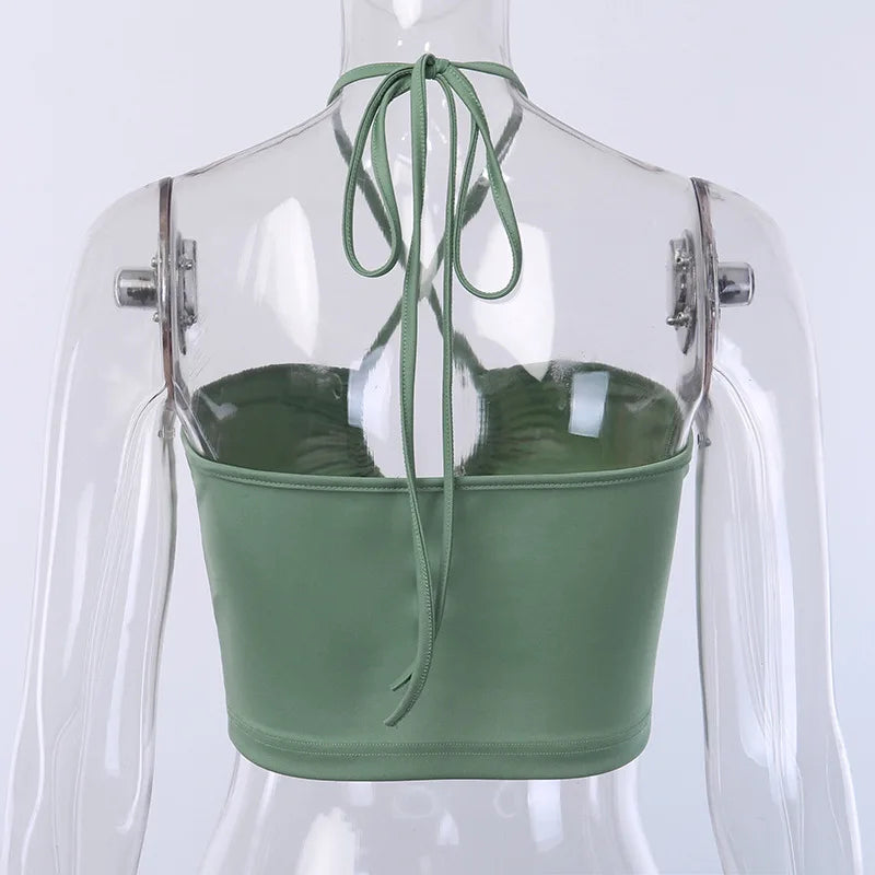 Women's Ruched V-Neck Halter Crop Top