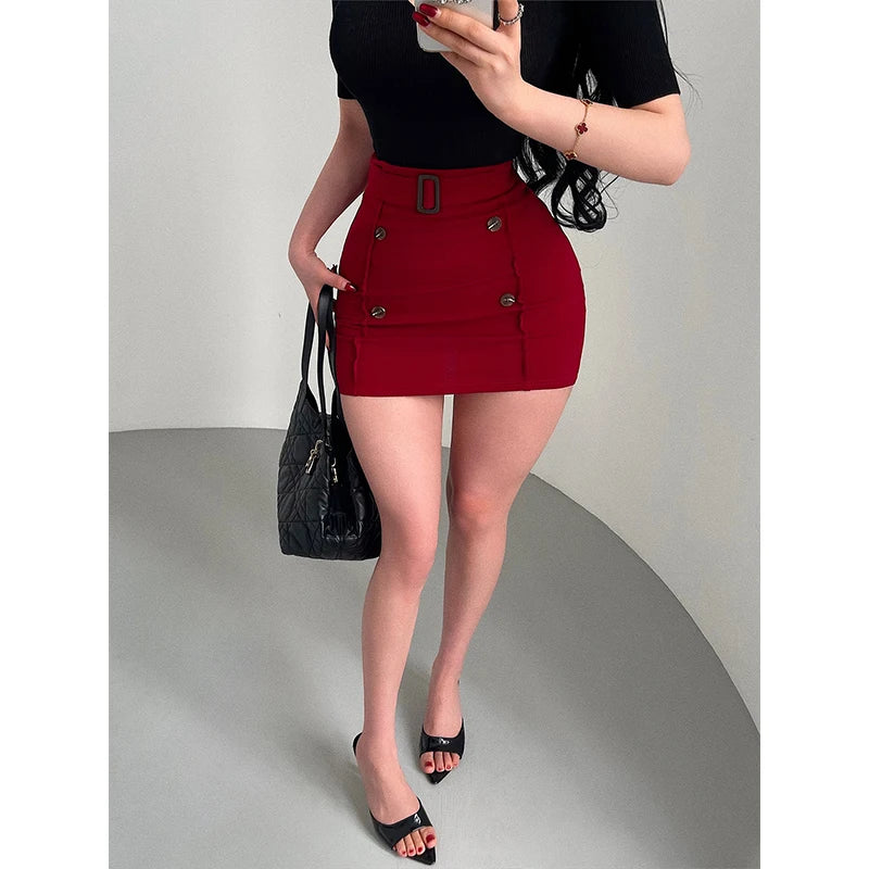 Women's High-Waist Belted Mini Skirt