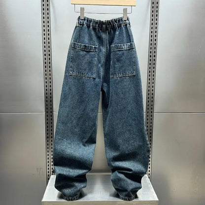 Loose Wide Leg Folded Hip Hop Jeans Harajuku Streetwear Trousers High Quality Luxury Brand Men Clothing