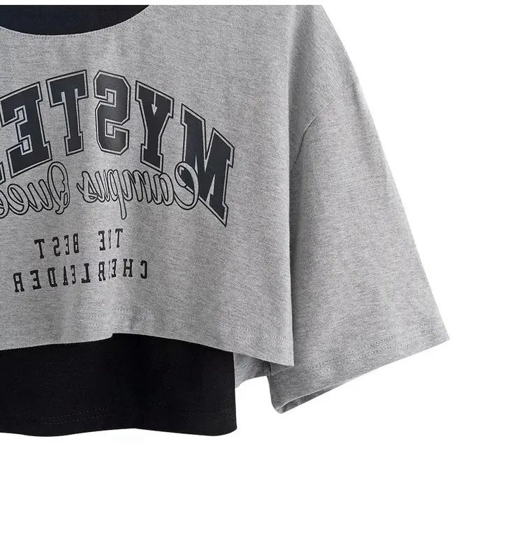 Women's Vintage Graphic Two-Piece Crop T-Shirt Set