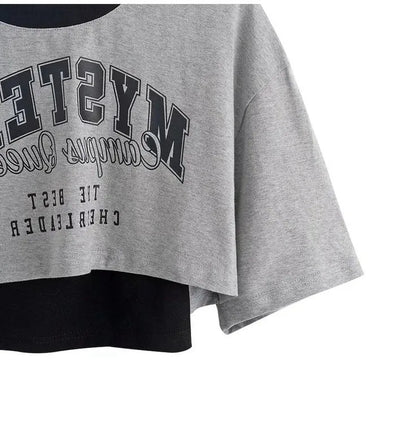Women's Vintage Graphic Two-Piece Crop T-Shirt Set