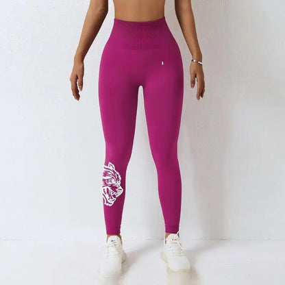 New high-waisted women's printed fitness yoga pants wolf head pattern buttocks tight sports high-elastic fitness leggings.