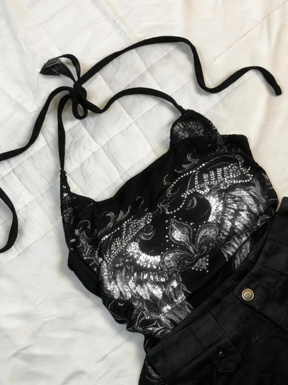 Women's Y2K Rose-Print Halter Crop Top