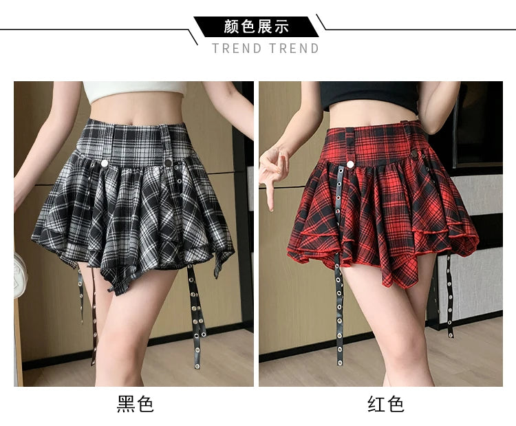 Sexy Plaid Pleated Mini Skirts For Women Y2k Casual Simple Korean Fashion Preppy Style Vintage Chic High Waist Faldas Hotsweet