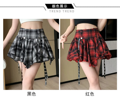 Sexy Plaid Pleated Mini Skirts For Women Y2k Casual Simple Korean Fashion Preppy Style Vintage Chic High Waist Faldas Hotsweet