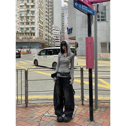 Women's New Y2k Printed Double Waistband Trousers High Street Hiphop Spring Autumn Loose Fit Casual Wide-Leg Pants